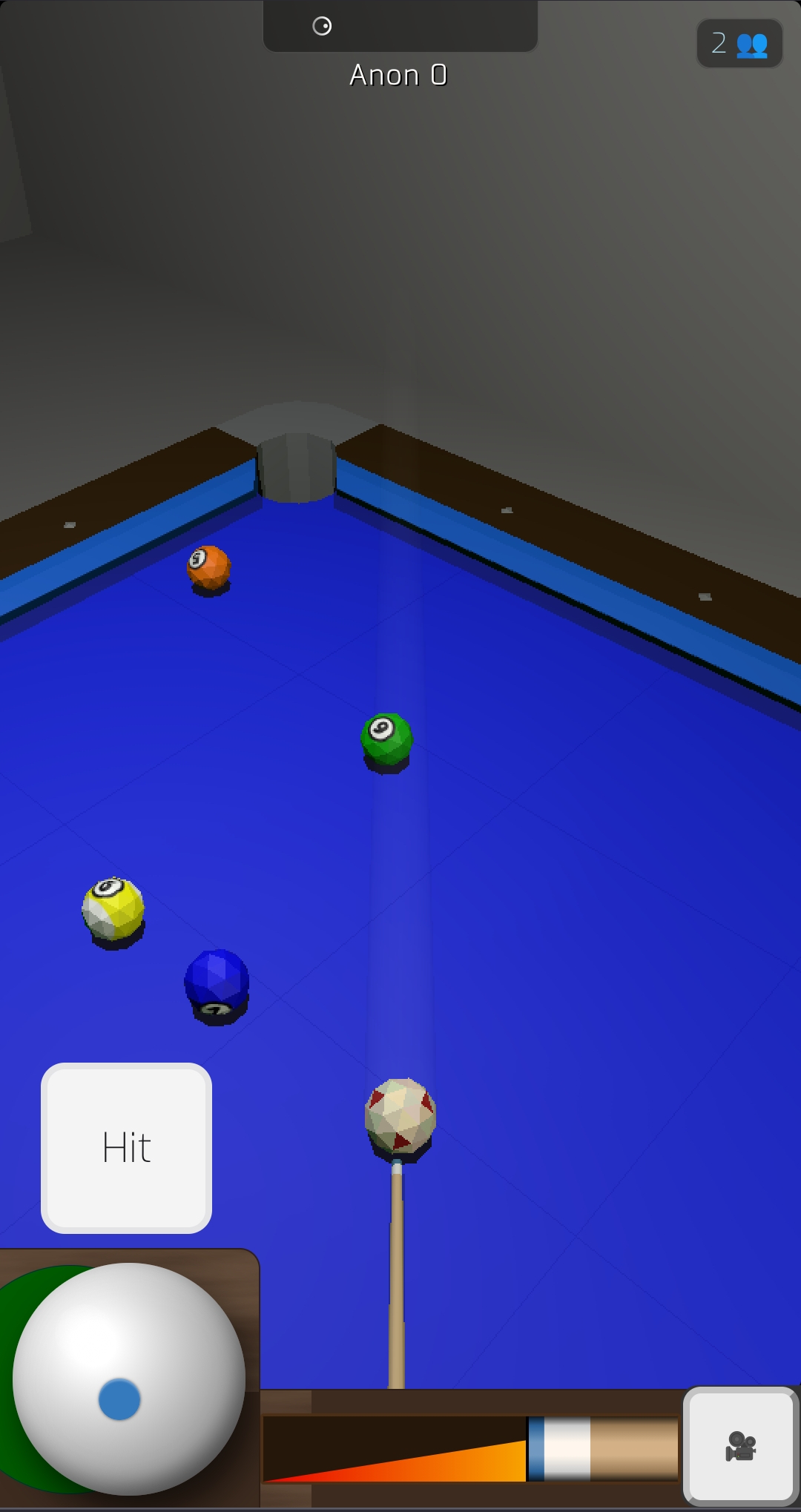 Aiming interface showing shot line and spin selection