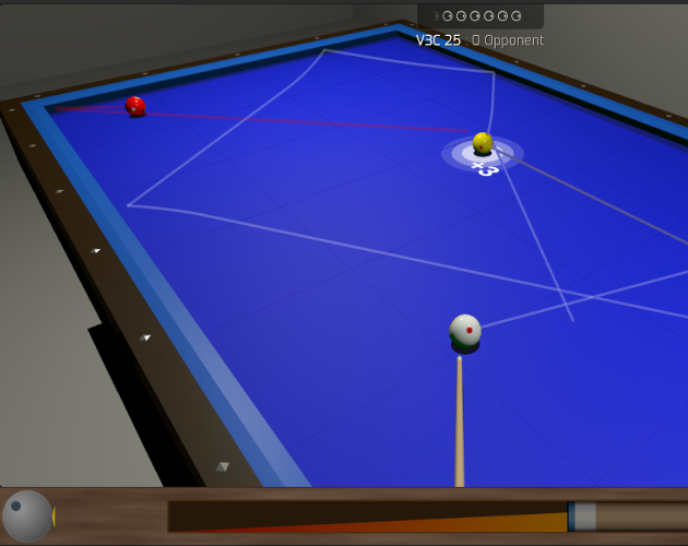 Screenshot des Online 3-Band-Billard-Spiels in Aktion