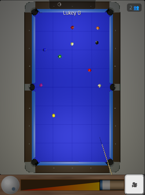 Overhead view of the table showing ball positions and trajectories